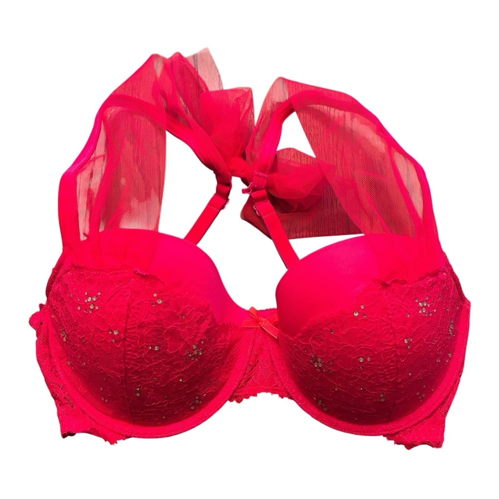 Victoria's Secret Dream Angels Balconet 36D Hot Pink Rhinestone Tulle Underwire